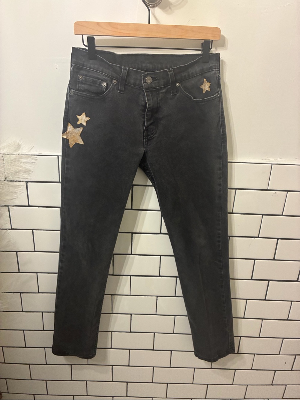 Black Levi 511 Women's Jeans with Gold Star painting
